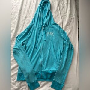 Teal zipper blue Victoria's Secret PINK large zip-up hoodie with heart